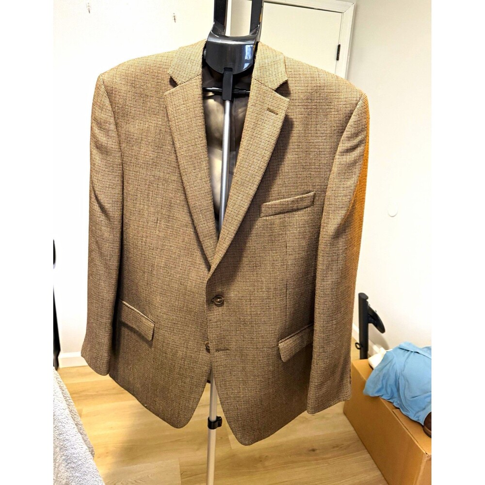 Chaps Men’s 44R Brown Tweed Houndstooth Wool 2-Button Sport Coat Blazer